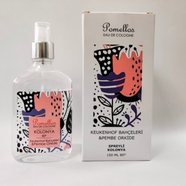 Pomellos Kolonya-Keukenhof Bahçeleri & Pembe Orkide-150ml Cam Şişe 80 Derece Spreyli Kolonya