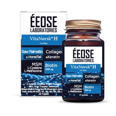 EEOSE VitaNorsk H For Men Saw Palmetto / Cüce Palmiye & At Kuyruğu, Kollajen, Keratin, MSM,L-Sistein,  L-Metiyonin & Biotin Takviye Edici Gıda.